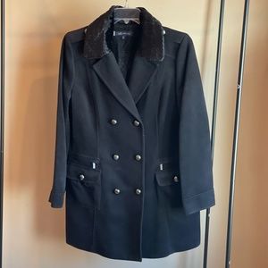 Anne Klein Faux Fur-Trim Double Breasted Coat